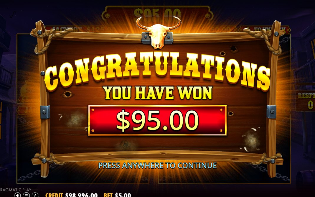 Win screen showing a payline from the leftmost reel